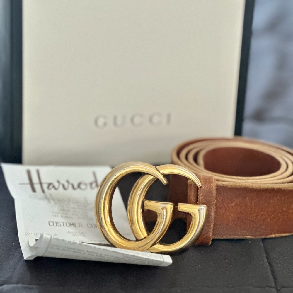 Gucci Brown Leather Belt with Gold GG Buckle